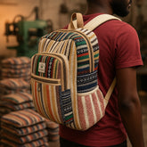 Handcrafted Boho Tribal Woven Canvas Backpack