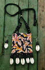 Black Tribal Leaf Pendant Necklace Set