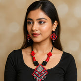 Bold Red-Black Tribal Necklace Set with Ghungroo Accents