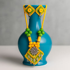 Yellow-Green Tribal Embroidered Necklace Set