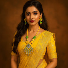 Yellow-Green Tribal Embroidered Necklace Set