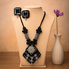 Elegant Black Oxidized Thread Necklace Set