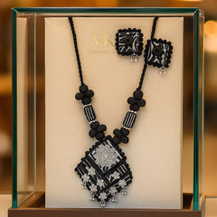 Elegant Black Oxidized Thread Necklace Set