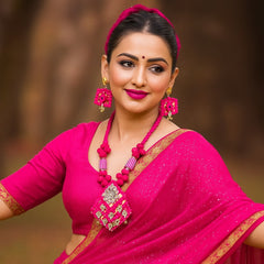 Vibrant Pink Tribal-Inspired Necklace Set