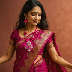 Vibrant Pink Tribal-Inspired Necklace Set