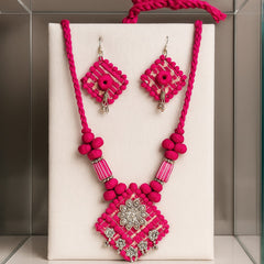 Vibrant Pink Tribal-Inspired Necklace Set