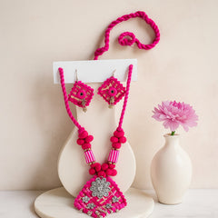 Vibrant Pink Tribal-Inspired Necklace Set