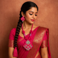 Vibrant Pink Tribal-Inspired Necklace Set