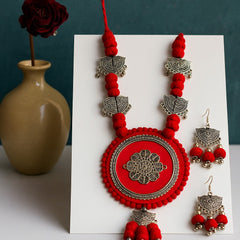 Bold Red Circle Pendant Necklace Set