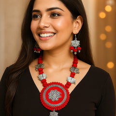 Bold Red Circle Pendant Necklace Set