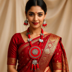 Bold Red Circle Pendant Necklace Set