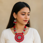 Bold Red Circle Pendant Necklace Set