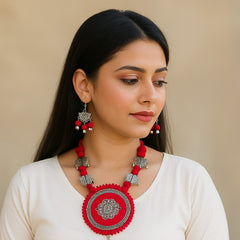 Bold Red Circle Pendant Necklace Set