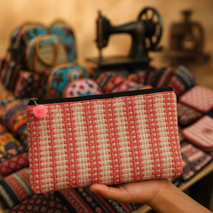 Sunrise Stripe Handwoven Jute Zipper Pouch