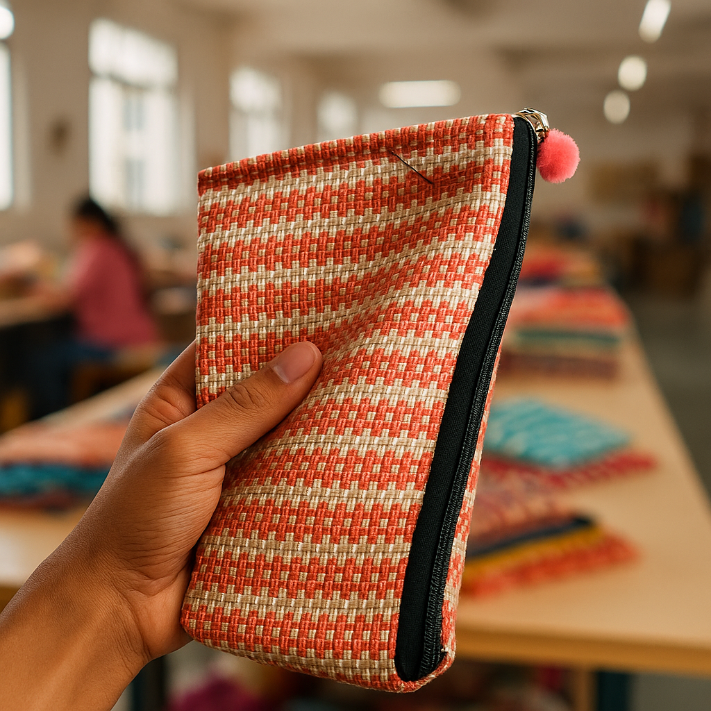 Sunrise Stripe Handwoven Jute Zipper Pouch