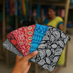 Crimson Paisley Handloom Fabric Zipper Pouch (1 Pcs)