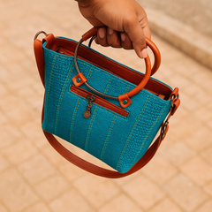 Teal Blue Handcrafted Mini Tote Bag –  Sling Handbag for Women