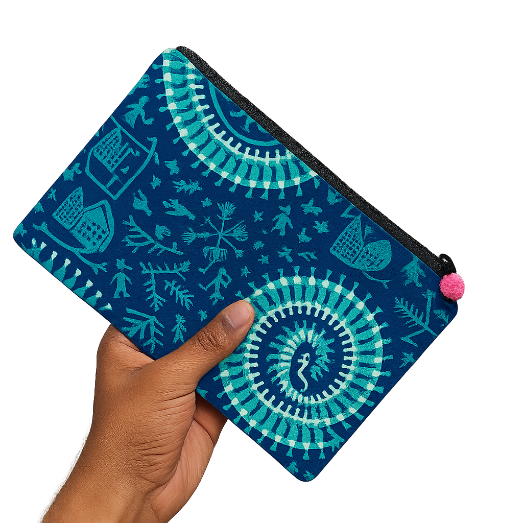 Azure Seahorse Handcrafted Cotton Zipper Pouch