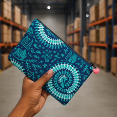 Azure Seahorse Handcrafted Cotton Zipper Pouch