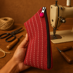 Scarlet Stitch Handwoven Jute Zipper Pouch