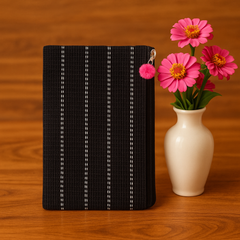 Black Stripe Jute Zipper Pouch