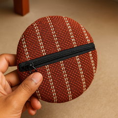 Rust Brown Round Jute Zipper Pouch