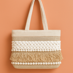 Boho Fringe Jute Tote Bag with Decorative Braids