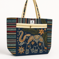 Ethnic Elephant Embroidered Jute Tote Bag