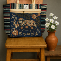 Ethnic Elephant Embroidered Jute Tote Bag