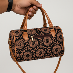 Floral Barrel Handbag with Tan Straps