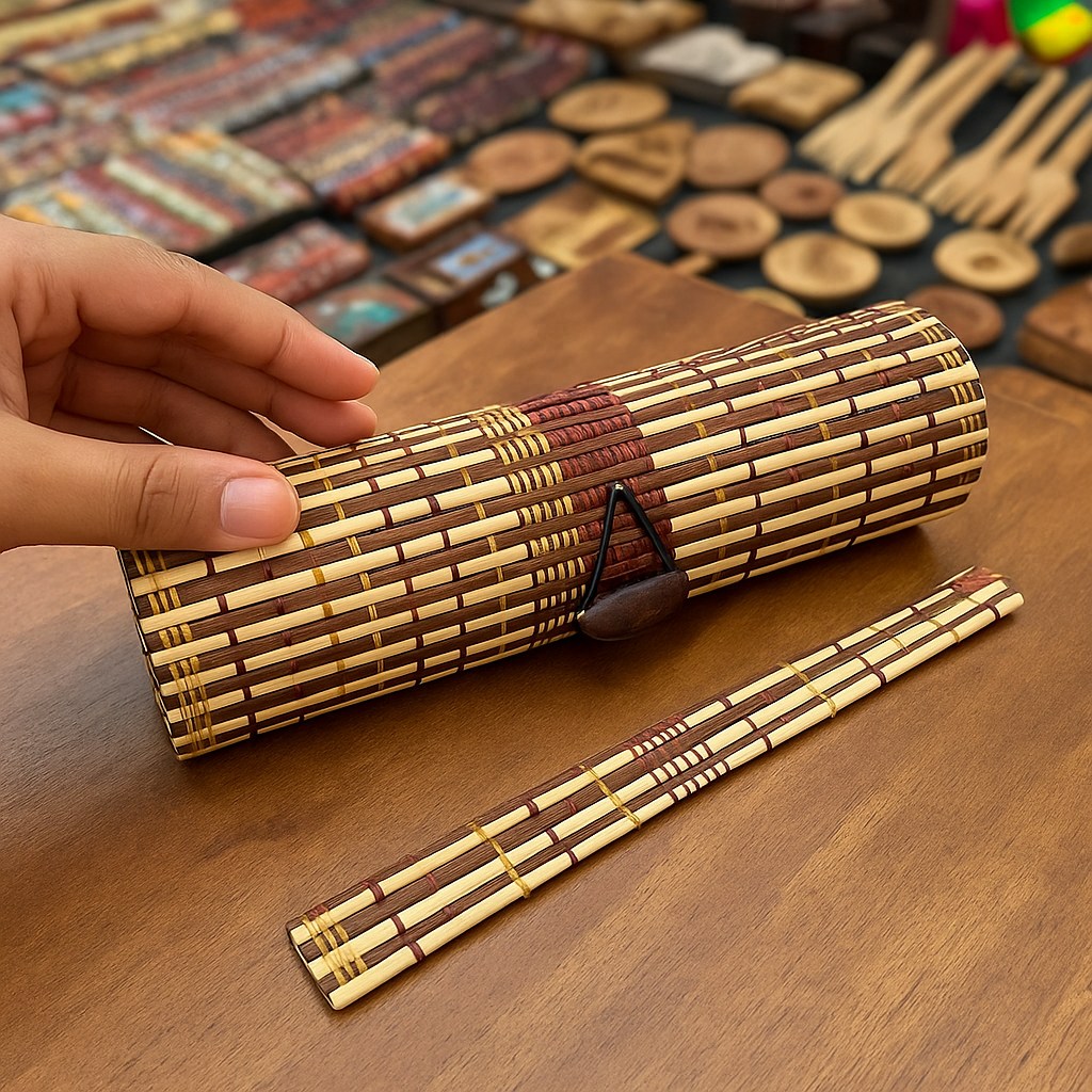 Classic Brown Striped Bamboo Clutch