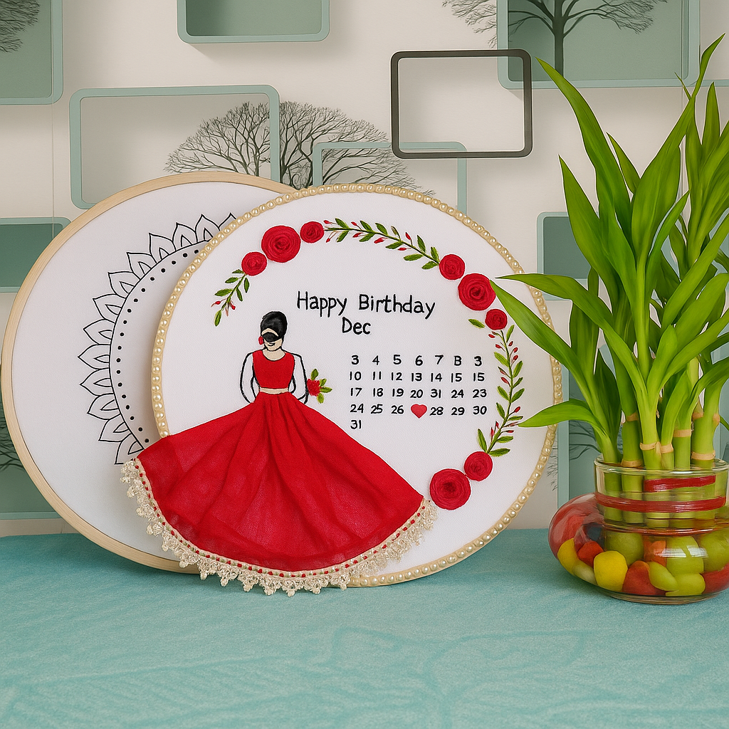 Handmade Birthday Calendar Hoop – December Theme