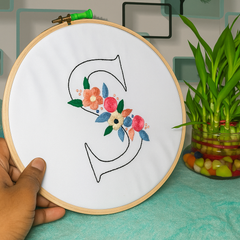 Floral Monogram Embroidery Hoop – Letter S