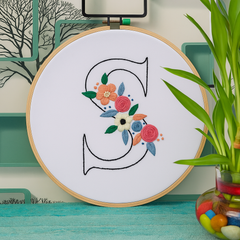 Floral Monogram Embroidery Hoop – Letter S