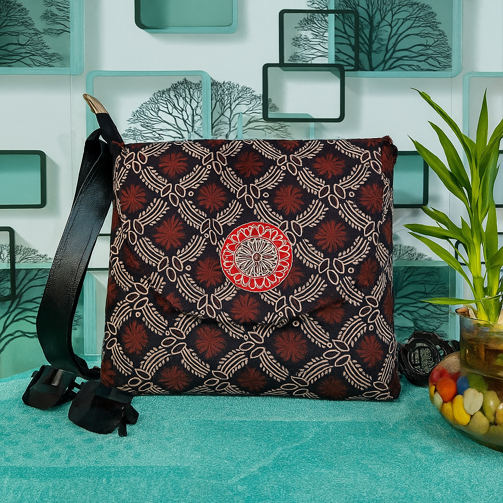 Elegant Block Print Sling Bag with Mandala Accent