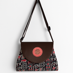 Black Tribal Flap Sling Bag – Faux Leather Elegance