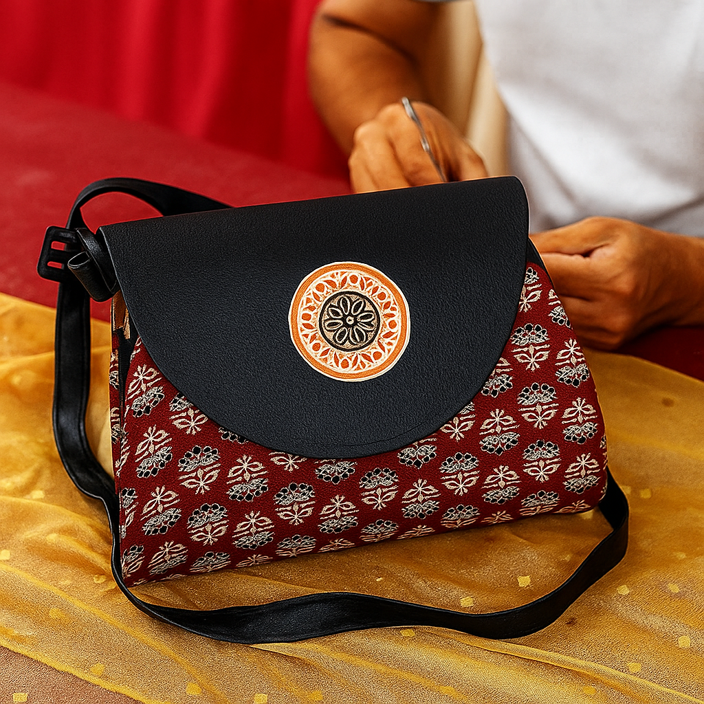 Mini Mandala Flap Sling Bag – Maroon Delight