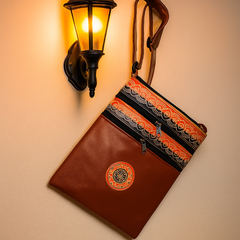 Brown Faux Leather Tribal Sling Pouch