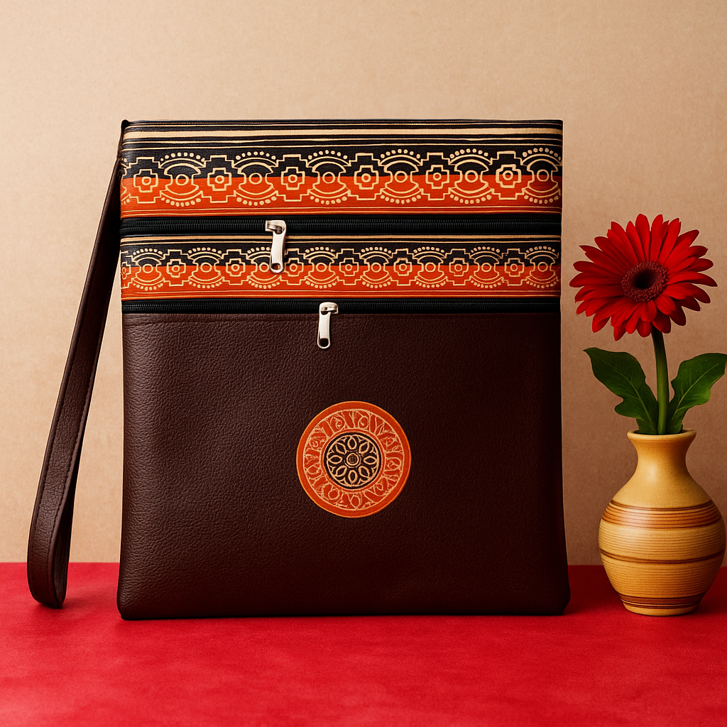 Dark Brown Tribal Sling Pouch – Faux Leather Classic