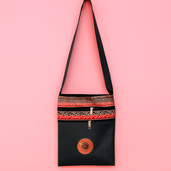 Navy Blue Faux Leather Ethnic Sling – Triple Zip Utility Bag