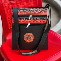 Navy Blue Faux Leather Ethnic Sling – Triple Zip Utility Bag