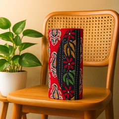 Ethnic Floral Embroidered Clutch – Red & Black Handmade Purse