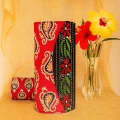 Ethnic Floral Embroidered Clutch – Red & Black Handmade Purse