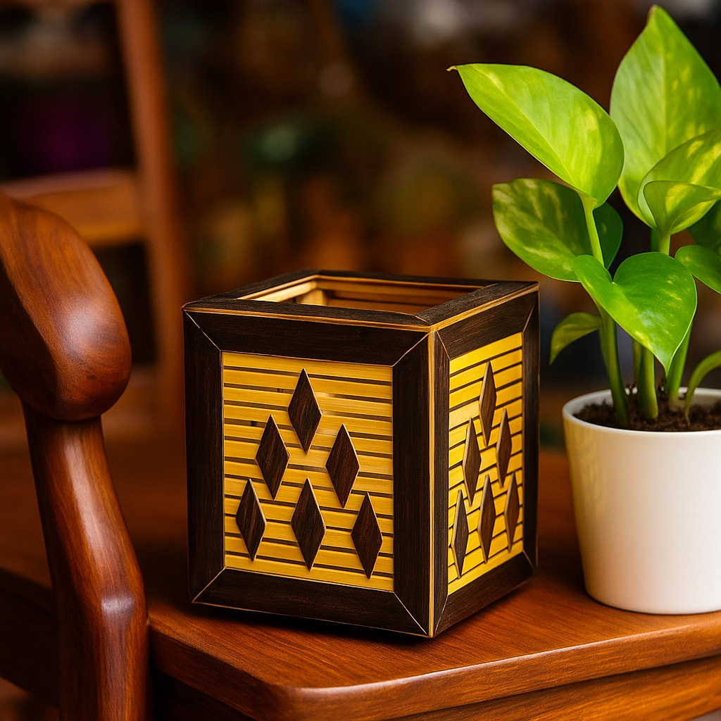 Geometric Bamboo Accent Box – Handcrafted Elegance