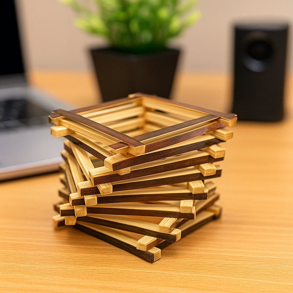 Modern Stacked Bamboo Pen Holder – Eco Chic Design