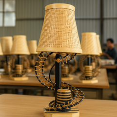 Artisan Bamboo Spiral Table Lamp – Handcrafted Elegance