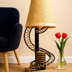Artisan Bamboo Spiral Table Lamp – Handcrafted Elegance