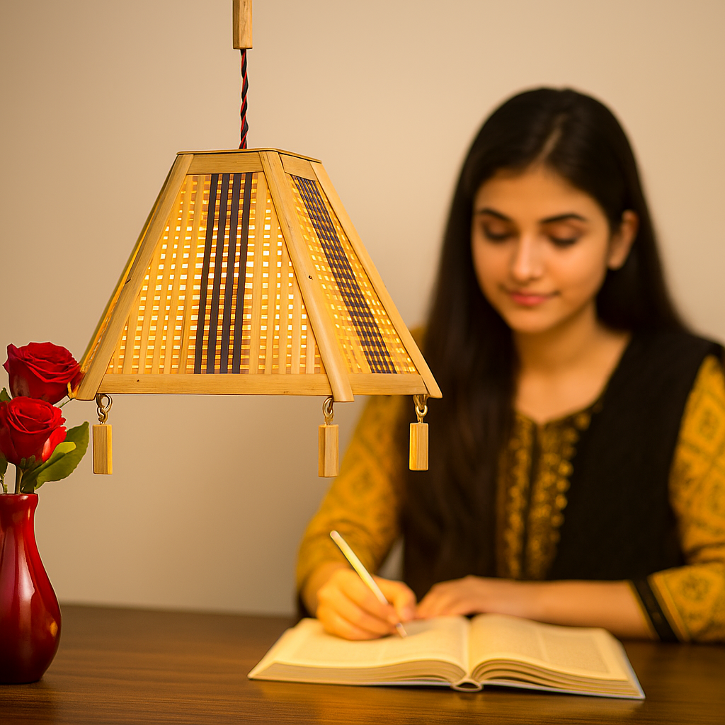 Elegant Tapered Bamboo Pendant Lamp – Handcrafted Study Light