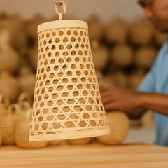 Elegant Cone Bamboo Pendant Lamp – Handwoven Beauty
