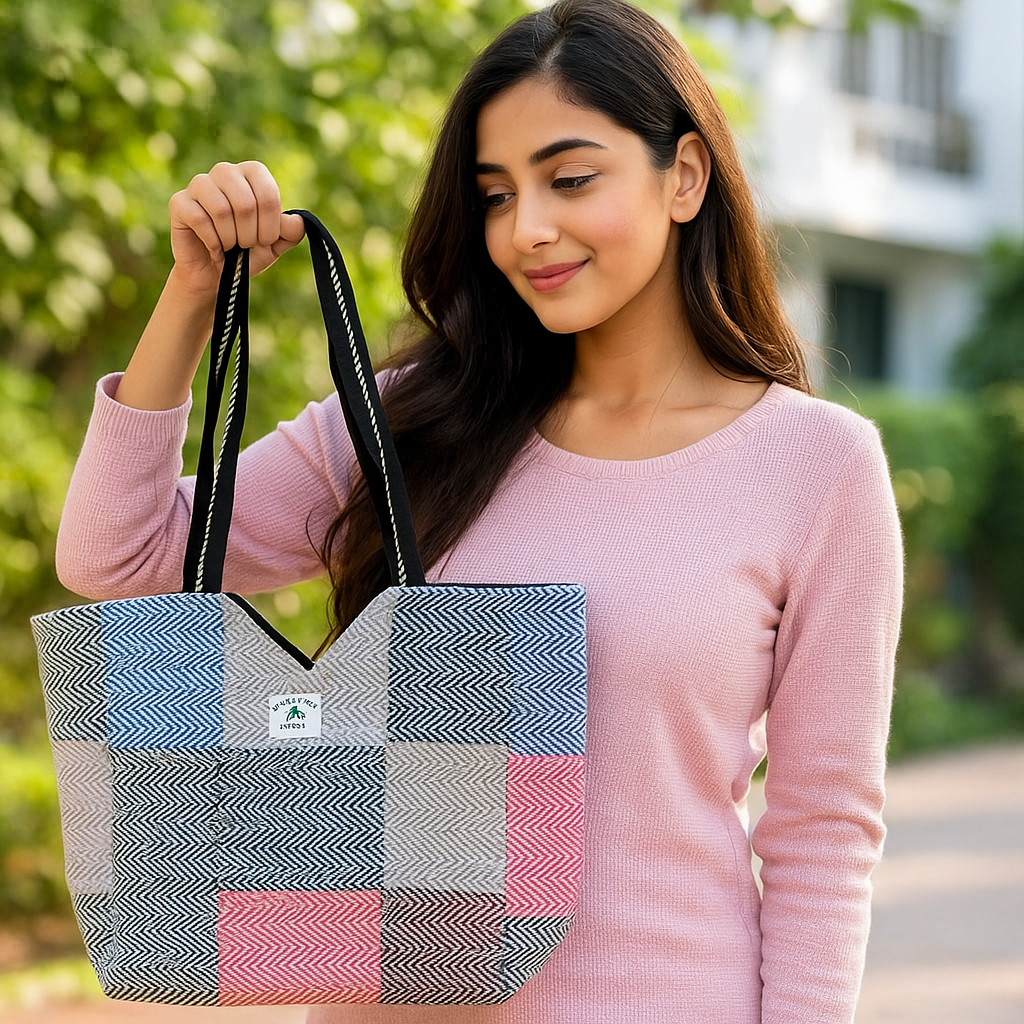 Multicolor Himalayan Hemp Patch Tote Bag